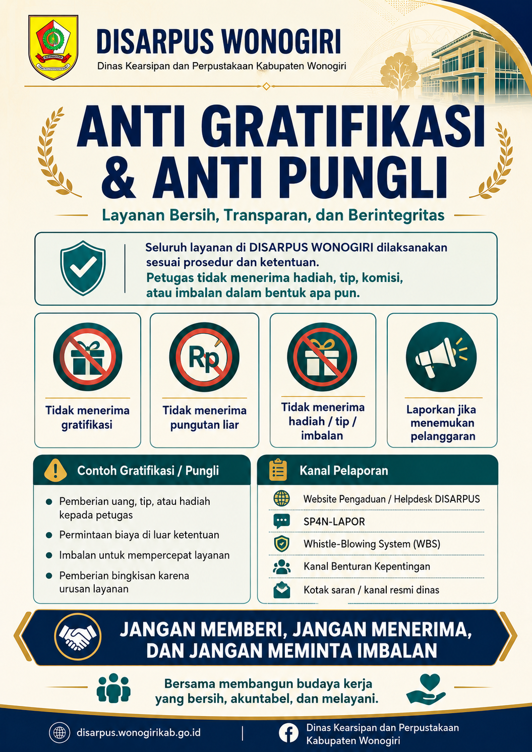 Flyer Anti Gratifikasi dan Anti Pungli Dinas Kearsipan dan Perpustakaan Kabupaten Wonogiri